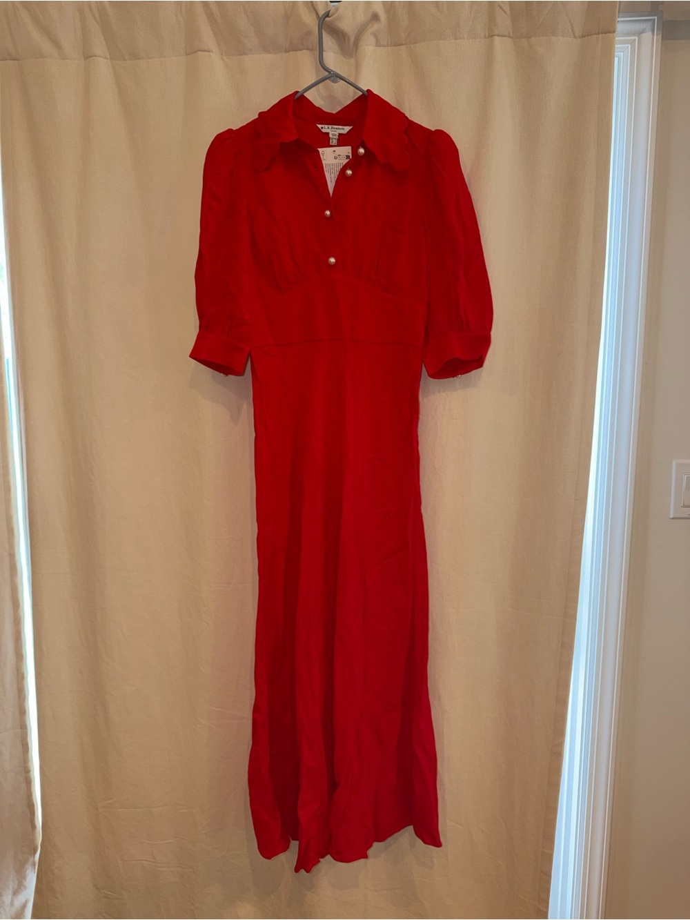 LK Bennett Red Maxi Shirtdress with Pearl Buttons
